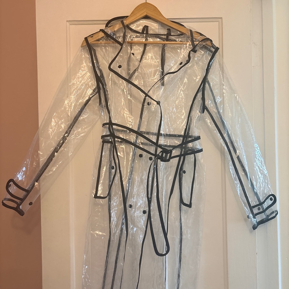 Clear Trench Coat with Black Trim - Women’s Rain Jacket
